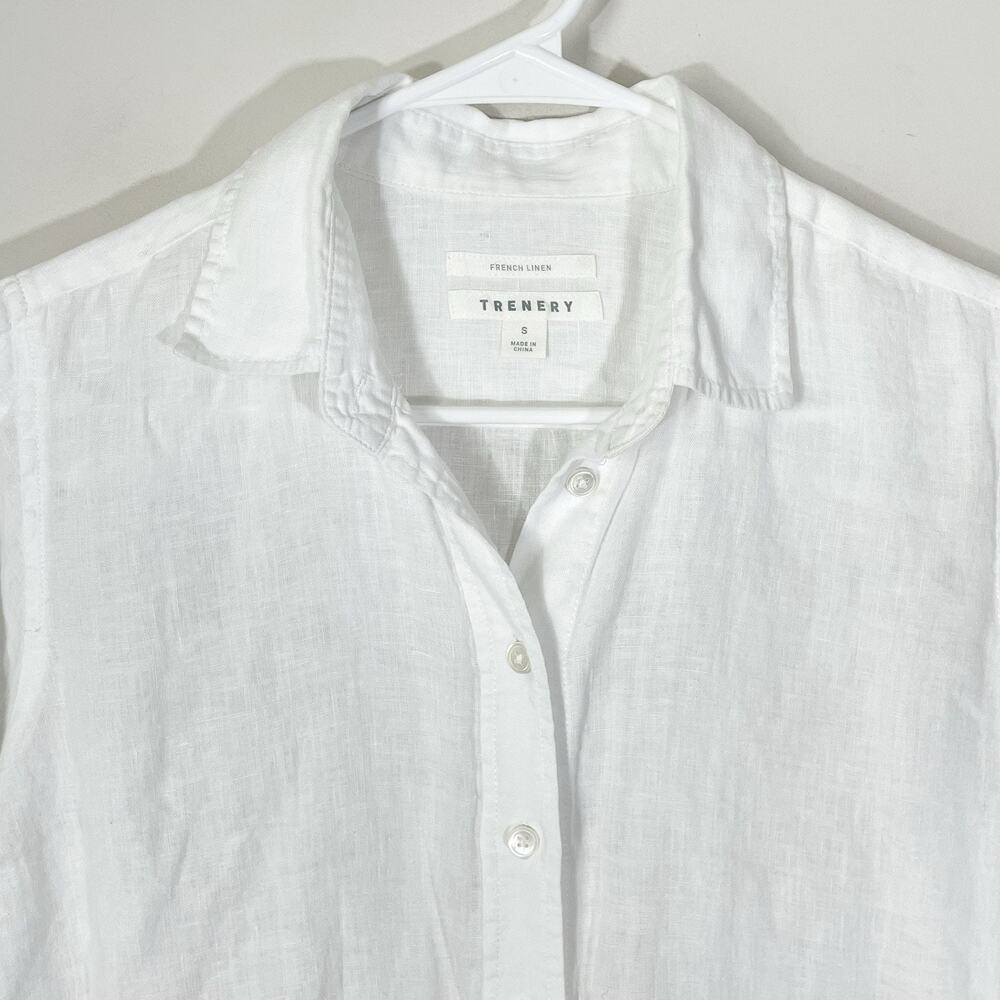 Trenery French Linen Classic Shirt Womens Size Small Button Up Collared White